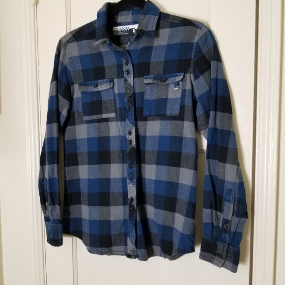 BURTON blue gray flannel long sleeve button down shirt - Picture 2 of 8